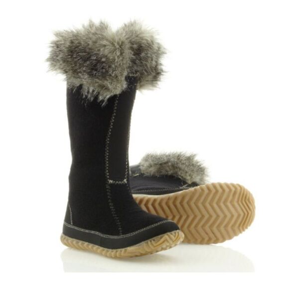 SOREL Cozy Cate Tall Winter Felt & Fur Boots Black size 6 - Picture 1 of 7